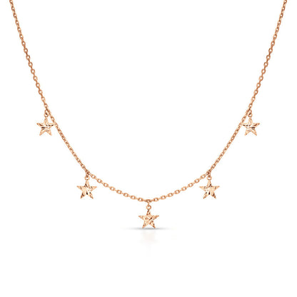 14k Solid Gold Star Dangle Choker Necklace | Tiny Star Station Necklace | Celestial Jewelry for Astrology Lovers, Gift for Her. Cushionblue