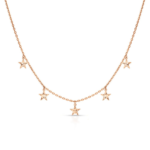 14k Solid Gold Star Dangle Choker Necklace | Tiny Star Station Necklace | Celestial Jewelry for Astrology Lovers, Gift for Her. Cushionblue