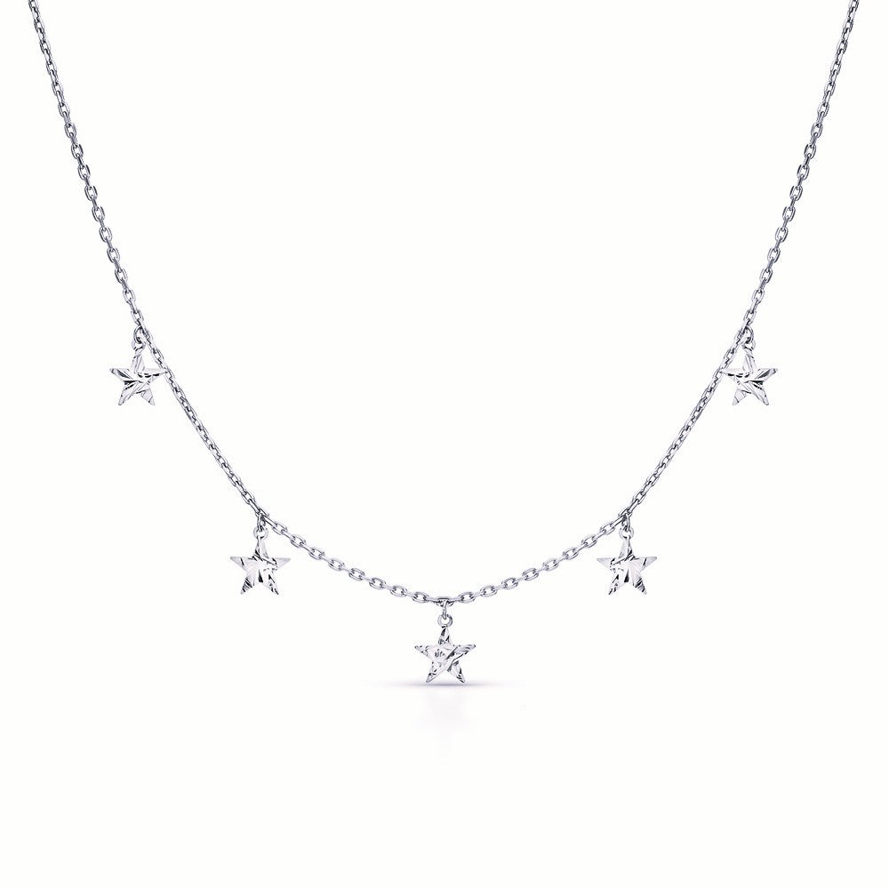 14k Solid Gold Star Dangle Choker Necklace | Tiny Star Station Necklace | Celestial Jewelry for Astrology Lovers, Gift for Her. Cushionblue