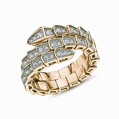 14K Gold Snake Wrap Ring | Adjustable Serpent Ring with Diamond Accents | Flexible Gold Snake Band Inspired Ring | Luxury Gift for Her. Cushionblue