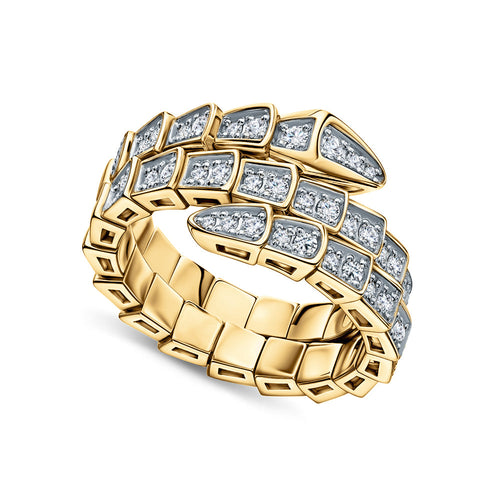 14K Gold Snake Wrap Ring | Adjustable Serpent Ring with Diamond Accents | Flexible Gold Snake Band Inspired Ring | Luxury Gift for Her. Cushionblue