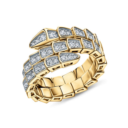14K Gold Snake Wrap Ring | Adjustable Serpent Ring with Diamond Accents | Flexible Gold Snake Band Inspired Ring | Luxury Gift for Her. Cushionblue