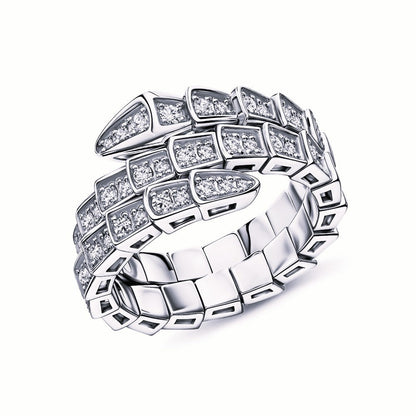 14K Gold Snake Wrap Ring | Adjustable Serpent Ring with Diamond Accents | Flexible Gold Snake Band Inspired Ring | Luxury Gift for Her. Cushionblue