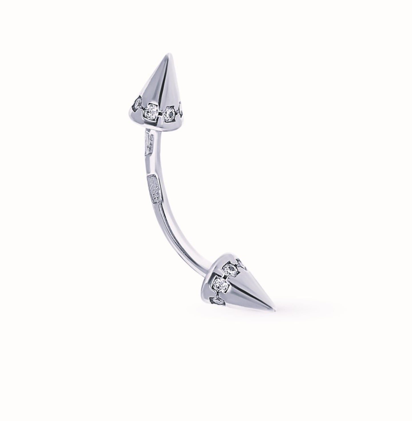 14k Gold Diamond (0.12ct) Spike Eyebrow Piercing,16g Curved barbell, Cone Rook Daith Barbell. Cushionblue