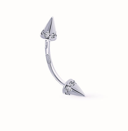 14k Gold Diamond (0.12ct) Spike Eyebrow Piercing,16g Curved barbell, Cone Rook Daith Barbell. Cushionblue