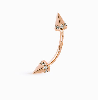 14k Gold Diamond (0.12ct) Spike Eyebrow Piercing,16g Curved barbell, Cone Rook Daith Barbell. Cushionblue