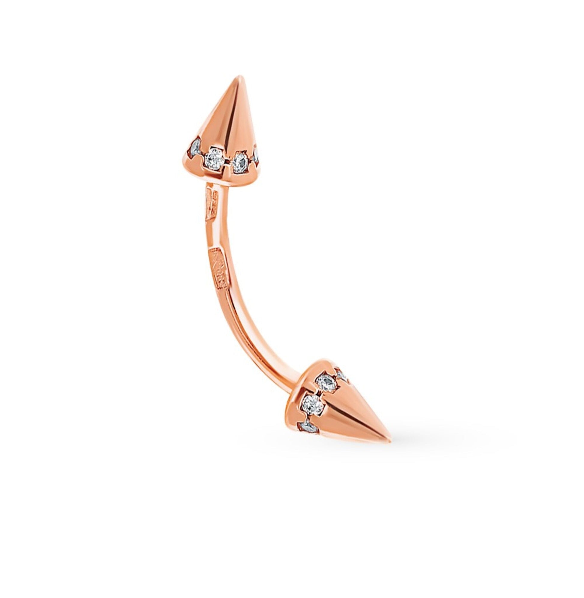 14k Gold Diamond (0.12ct) Spike Eyebrow Piercing,16g Curved barbell, Cone Rook Daith Barbell. Cushionblue