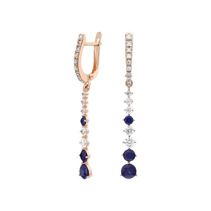 14K Gold Blue Sapphire Diamond Drop Earrings Cushionblue