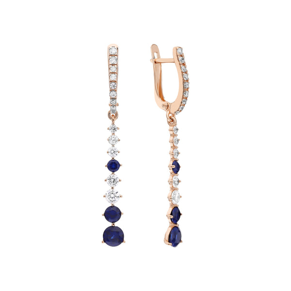14K Gold Blue Sapphire Diamond Drop Earrings Cushionblue