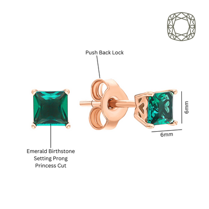 14K Solid Gold Emerald Square Cut Earrings. Cushionblue