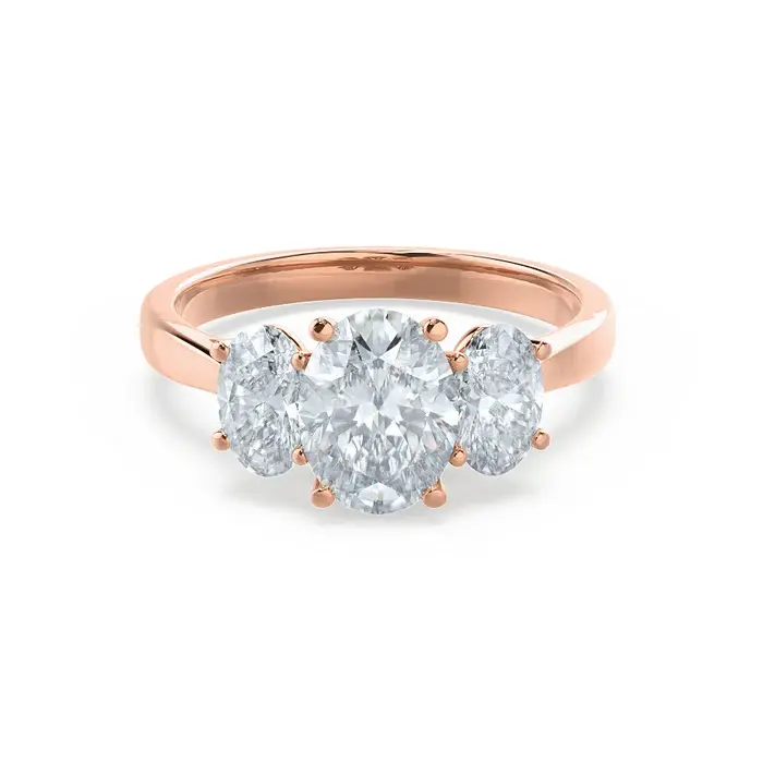 Oval Diamond Trilogy Ring, Solid Gold Three Stone Engagement Ring, 14K Gold Oval Cut Ring, Anniversary Promise Ring for Her. Cushionblue