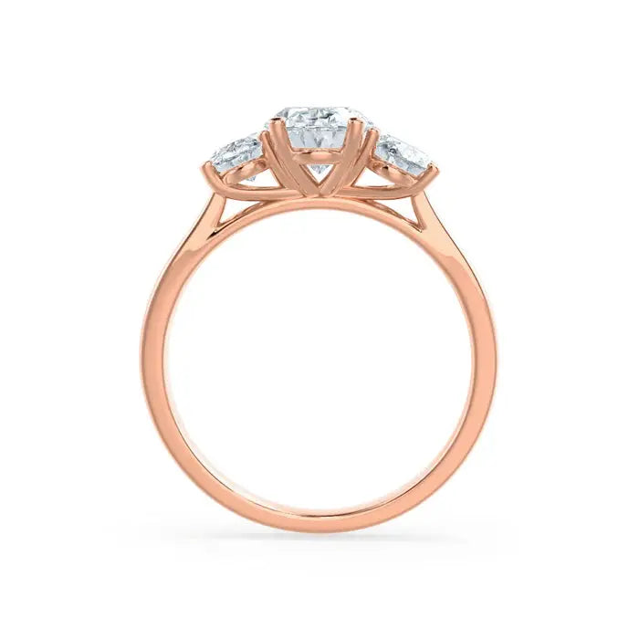 Oval Diamond Trilogy Ring, Solid Gold Three Stone Engagement Ring, 14K Gold Oval Cut Ring, Anniversary Promise Ring for Her. Cushionblue