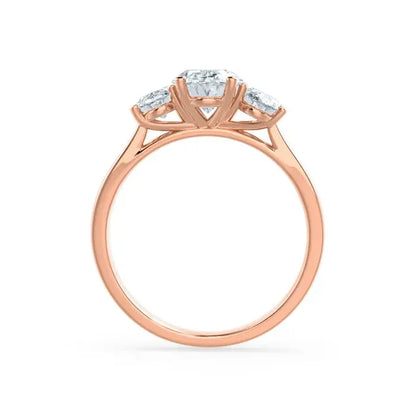 Oval Diamond Trilogy Ring, Solid Gold Three Stone Engagement Ring, 14K Gold Oval Cut Ring, Anniversary Promise Ring for Her. Cushionblue
