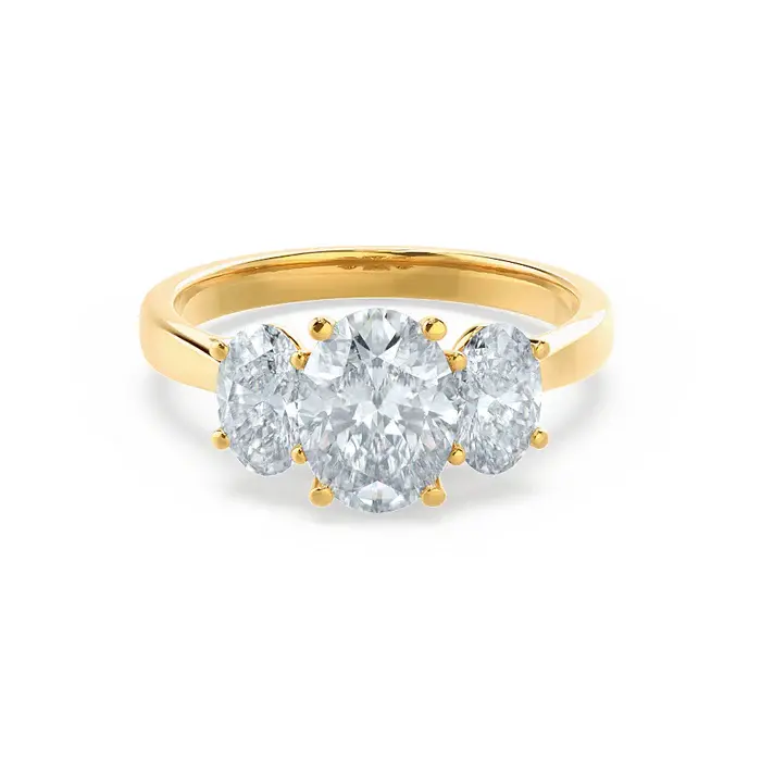 Oval Diamond Trilogy Ring, Solid Gold Three Stone Engagement Ring, 14K Gold Oval Cut Ring, Anniversary Promise Ring for Her. Cushionblue