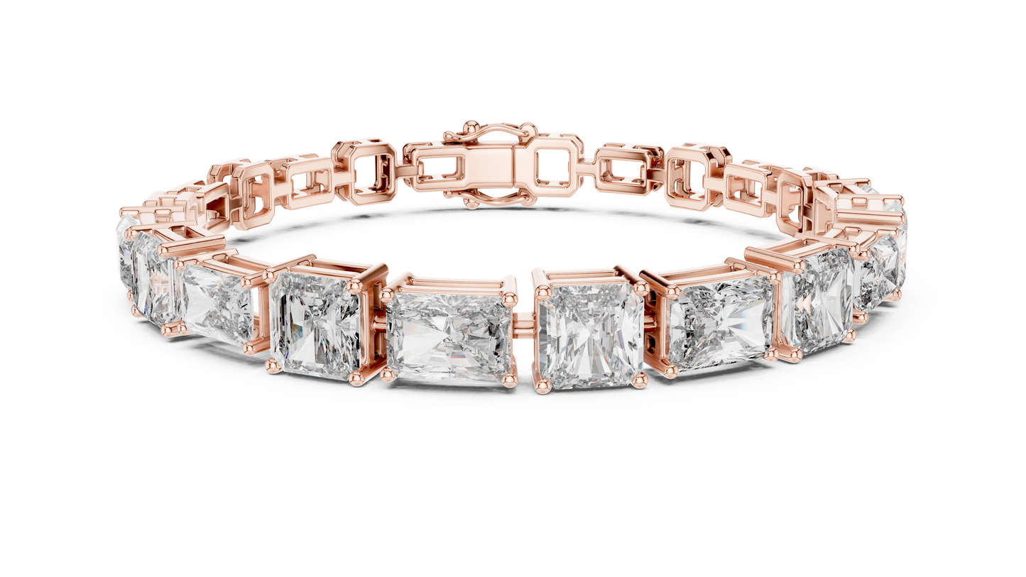 Rose Gold Princess Cut Diamond Tennis Bracelet in Yellow, White & Rose Gold