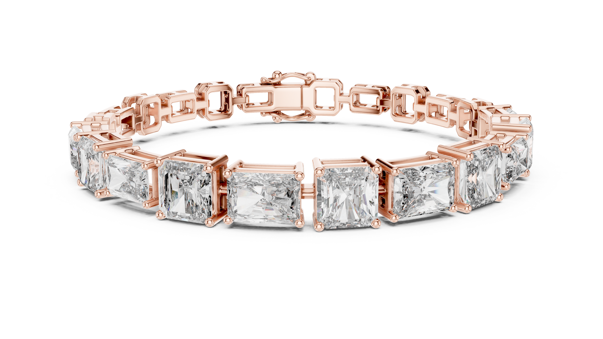 Rose Gold Princess Cut Diamond Tennis Bracelet in Yellow, White & Rose Gold