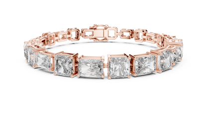 Rose Gold Princess Cut Diamond Tennis Bracelet in Yellow, White & Rose Gold