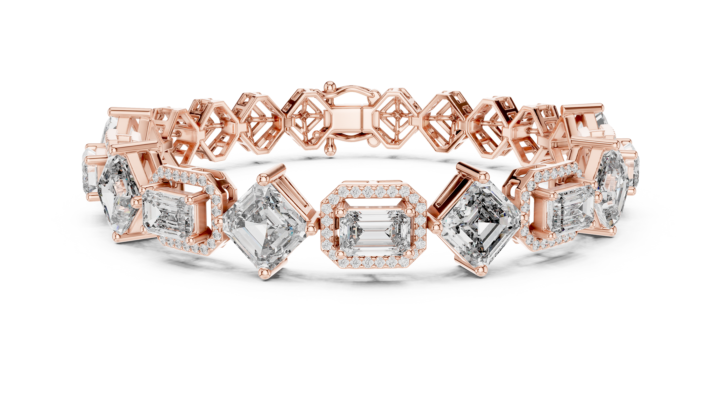 Rose Gold Princess Cut Diamond Tennis Bracelet with Secure Clasp
