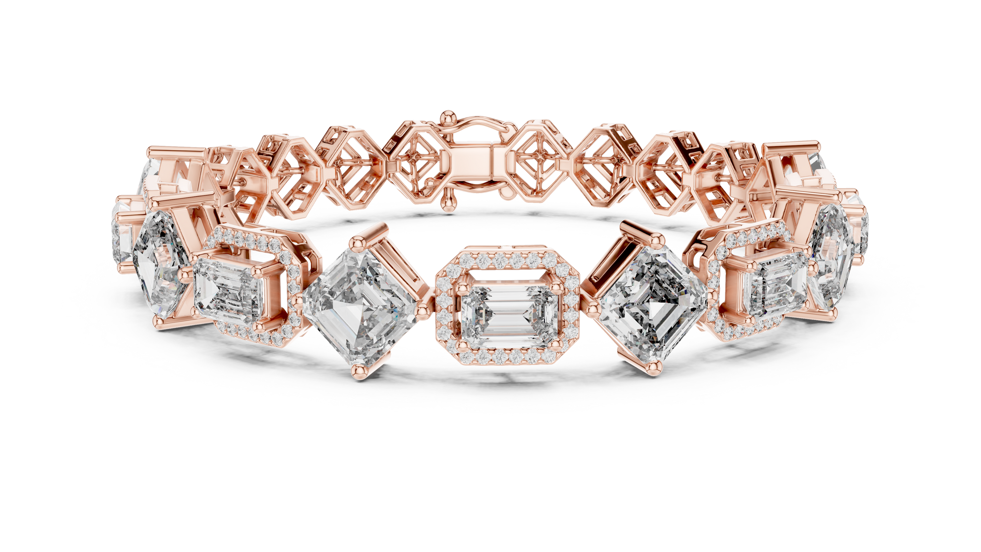 Rose Gold Princess Cut Diamond Tennis Bracelet with Secure Clasp