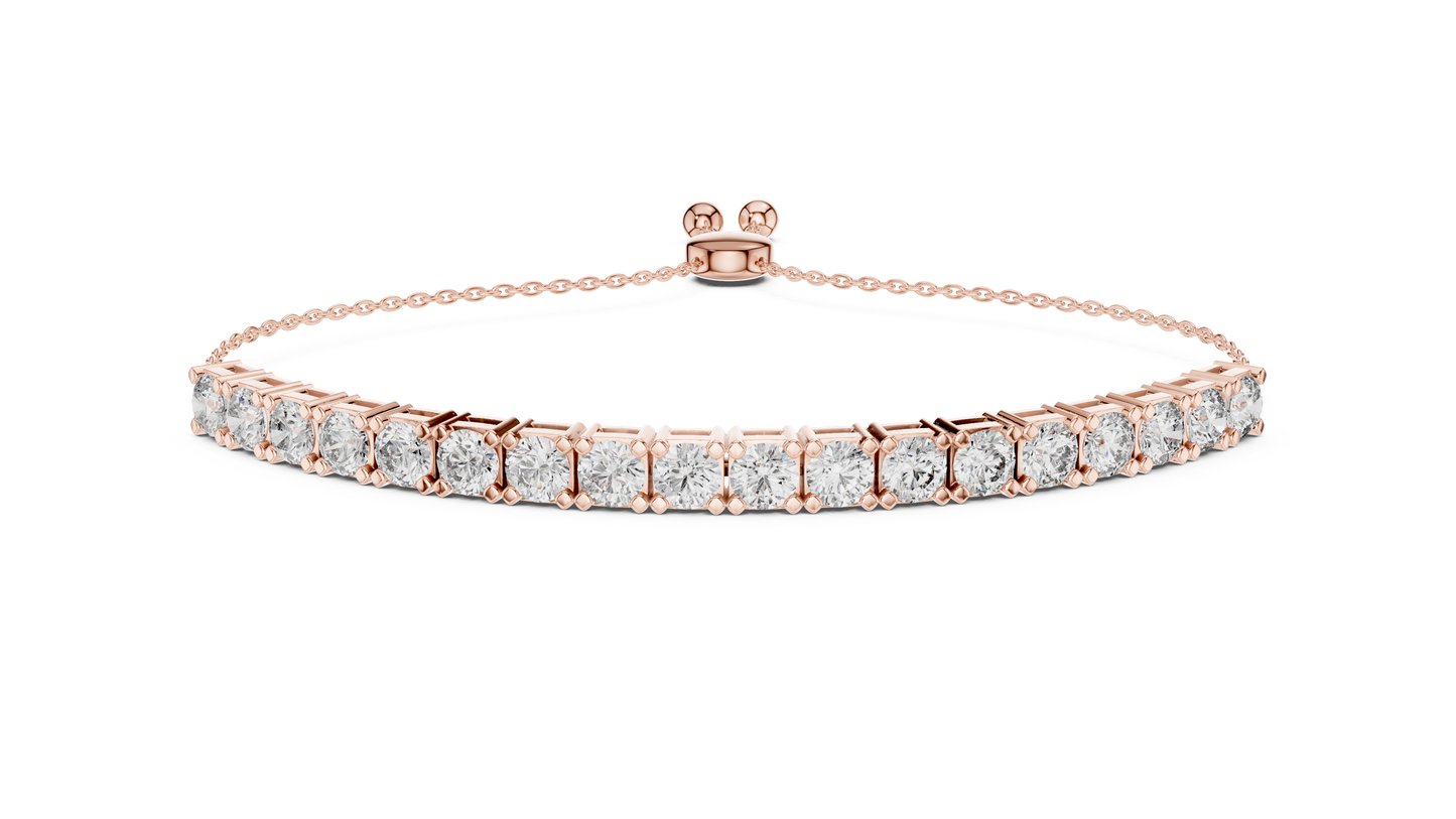 Rose Gold Round Cut Diamond Tennis Bracelet with Adjustable Chain
