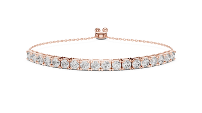 Rose Gold Round Cut Diamond Tennis Bracelet with Adjustable Chain