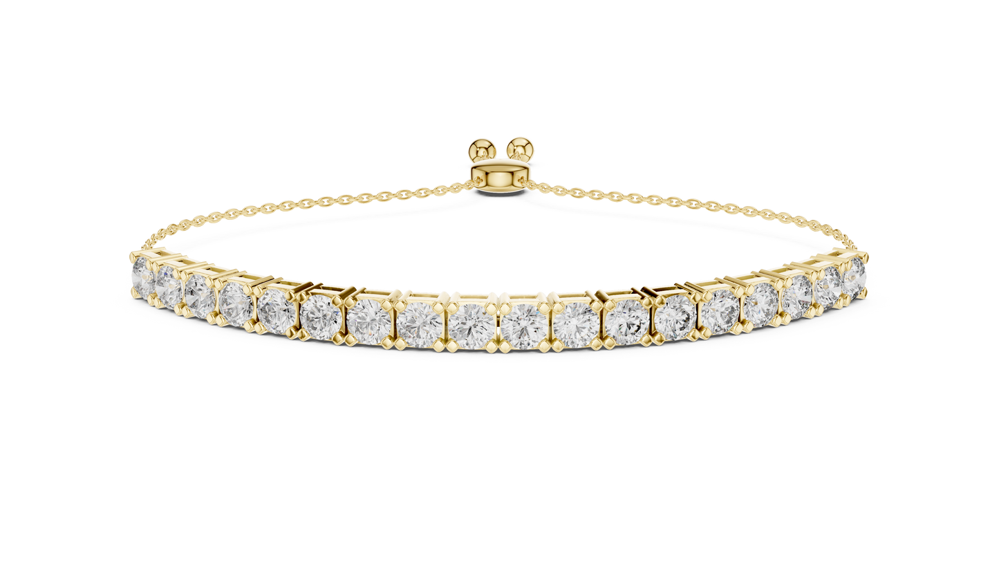 14K Gold Round Cut Diamond Tennis Bracelet with Adjustable Chain