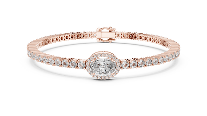 Rose Gold Oval Halo Diamond Tennis Bracelet