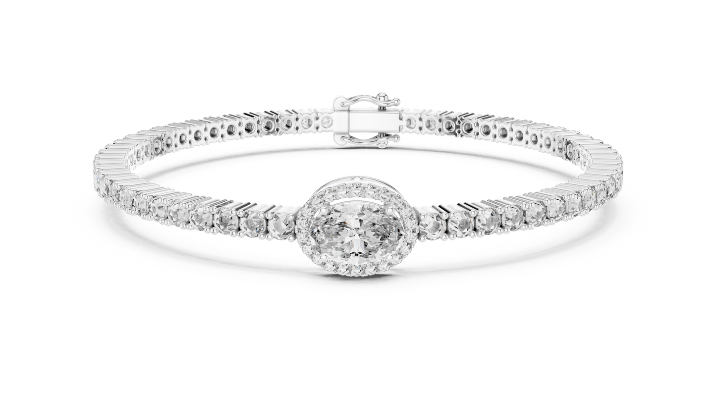 White Gold Oval Halo Diamond Tennis Bracelet