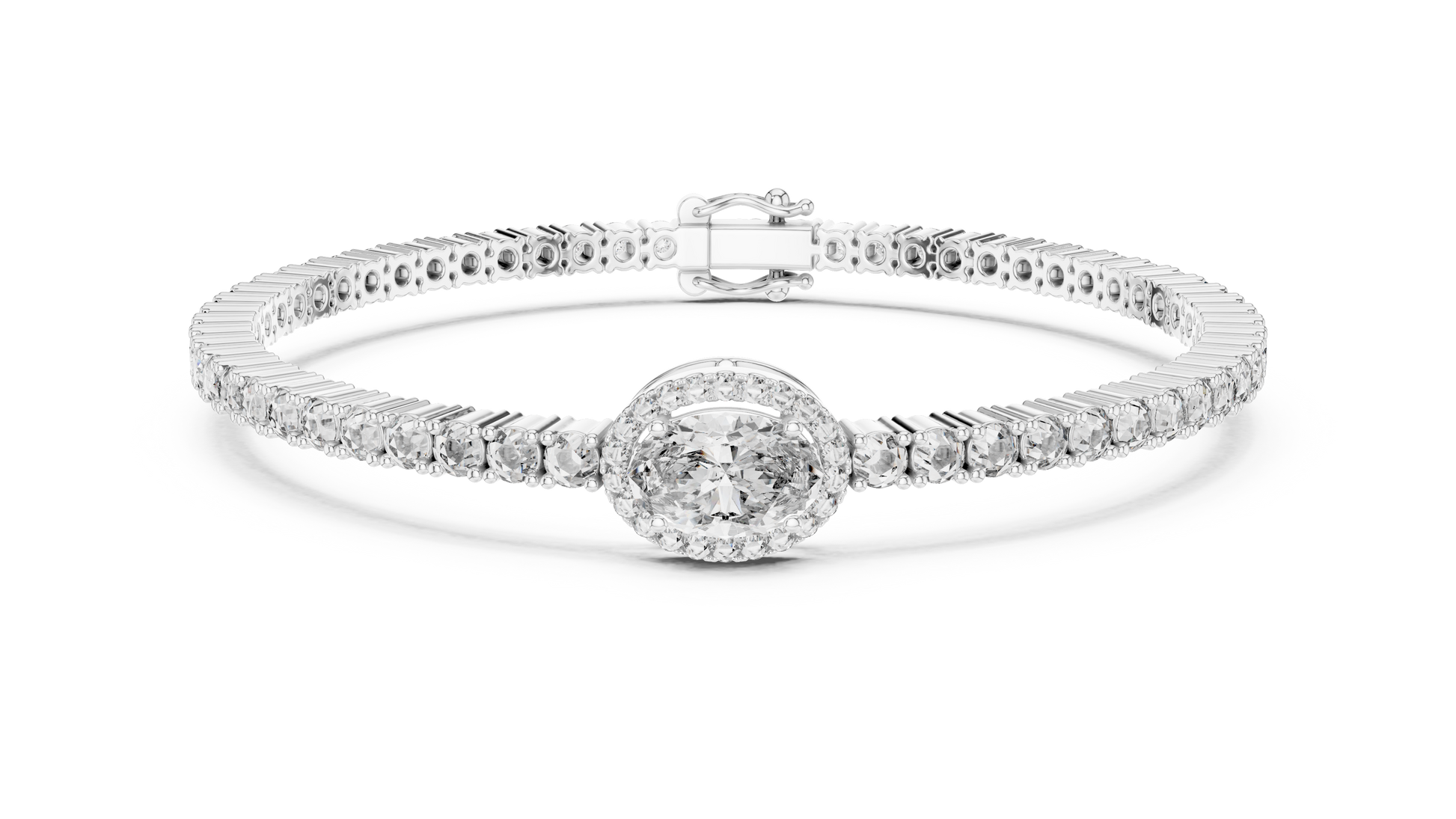 White Gold Oval Halo Diamond Tennis Bracelet