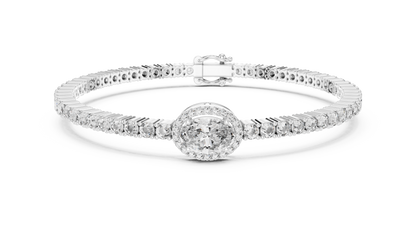 White Gold Oval Halo Diamond Tennis Bracelet