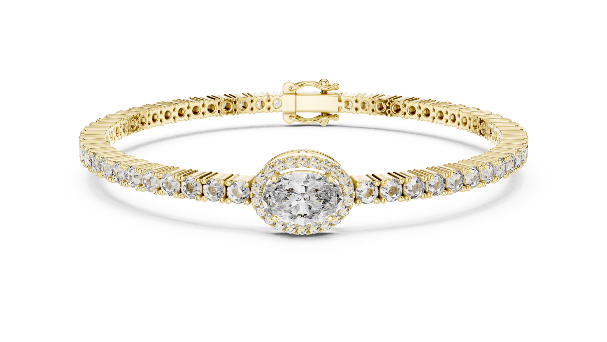 14K Gold Oval Halo Diamond Tennis Bracelet