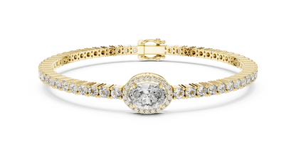 14K Gold Oval Halo Diamond Tennis Bracelet