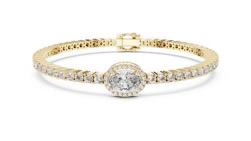 14K Gold Oval Halo Diamond Tennis Bracelet