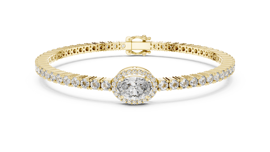 14K Gold Oval Halo Diamond Tennis Bracelet