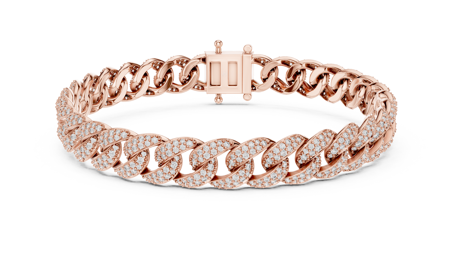 Rose Gold Diamond Cuban Link Bracelet with Pavé Diamonds