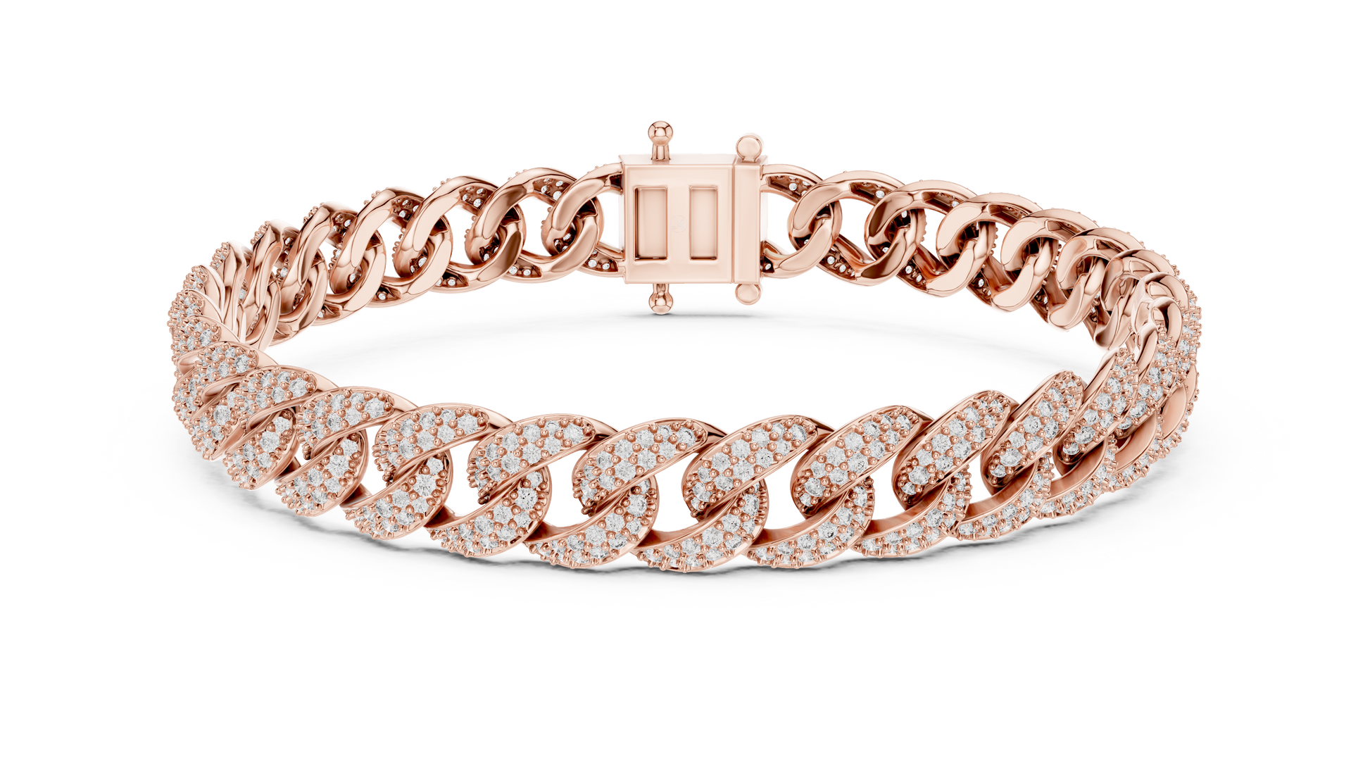 Rose Gold Diamond Cuban Link Bracelet with Pavé Diamonds