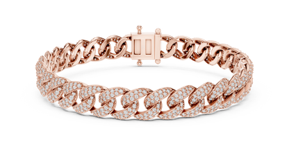 Rose Gold Diamond Cuban Link Bracelet with Pavé Diamonds