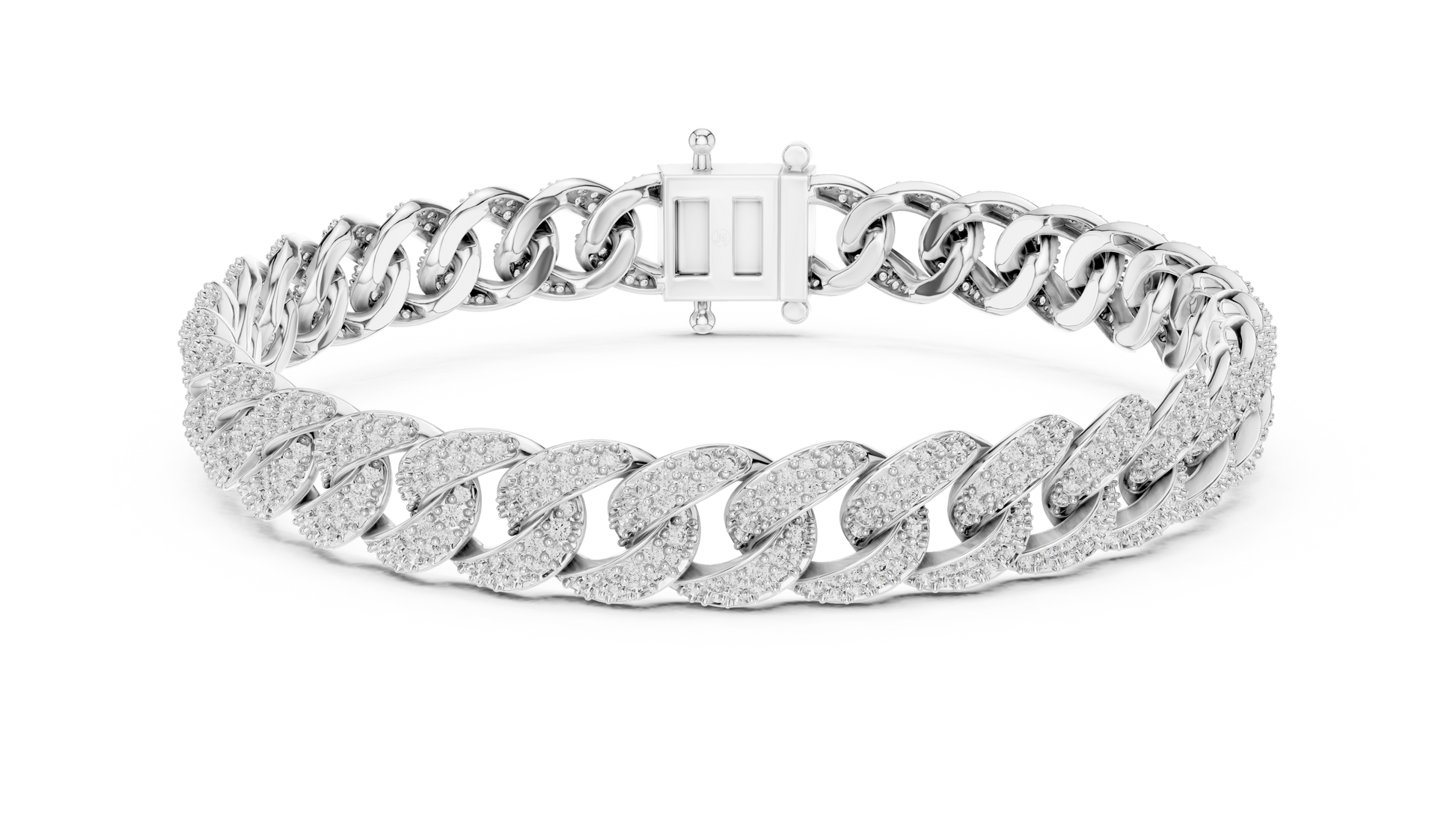white Gold Diamond Cuban Link Bracelet with Pavé Diamonds
