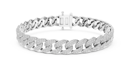 white Gold Diamond Cuban Link Bracelet with Pavé Diamonds
