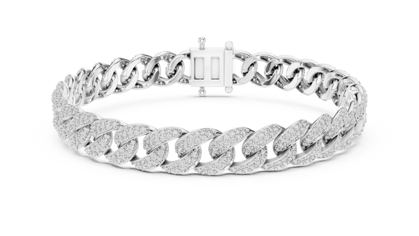 white Gold Diamond Cuban Link Bracelet with Pavé Diamonds