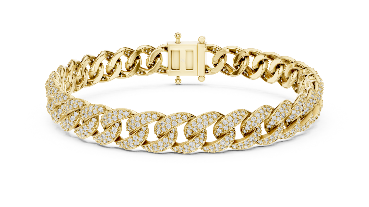 14K Gold Diamond Cuban Link Bracelet with Pavé Diamonds
