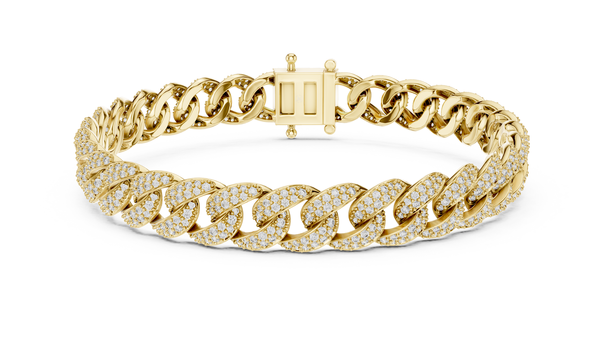 14K Gold Diamond Cuban Link Bracelet with Pavé Diamonds