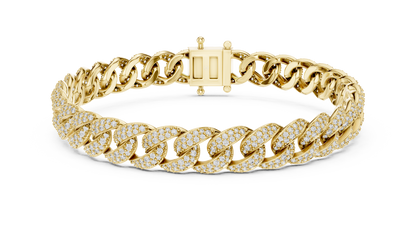 14K Gold Diamond Cuban Link Bracelet with Pavé Diamonds