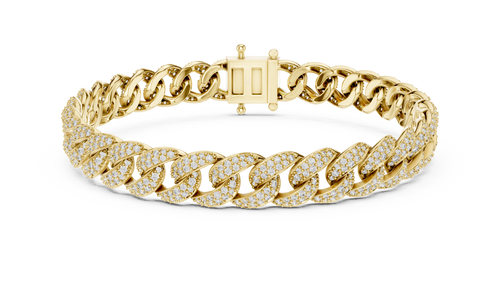 14K Gold Diamond Cuban Link Bracelet with Pavé Diamonds