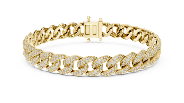 14K Gold Diamond Cuban Link Bracelet with Pavé Diamonds