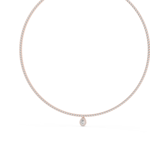 14K Gold Diamond Tennis Necklace with Pear-Shaped Pendant