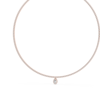 14K Rose Gold Diamond Tennis Necklace with Pear-Shaped Pendant