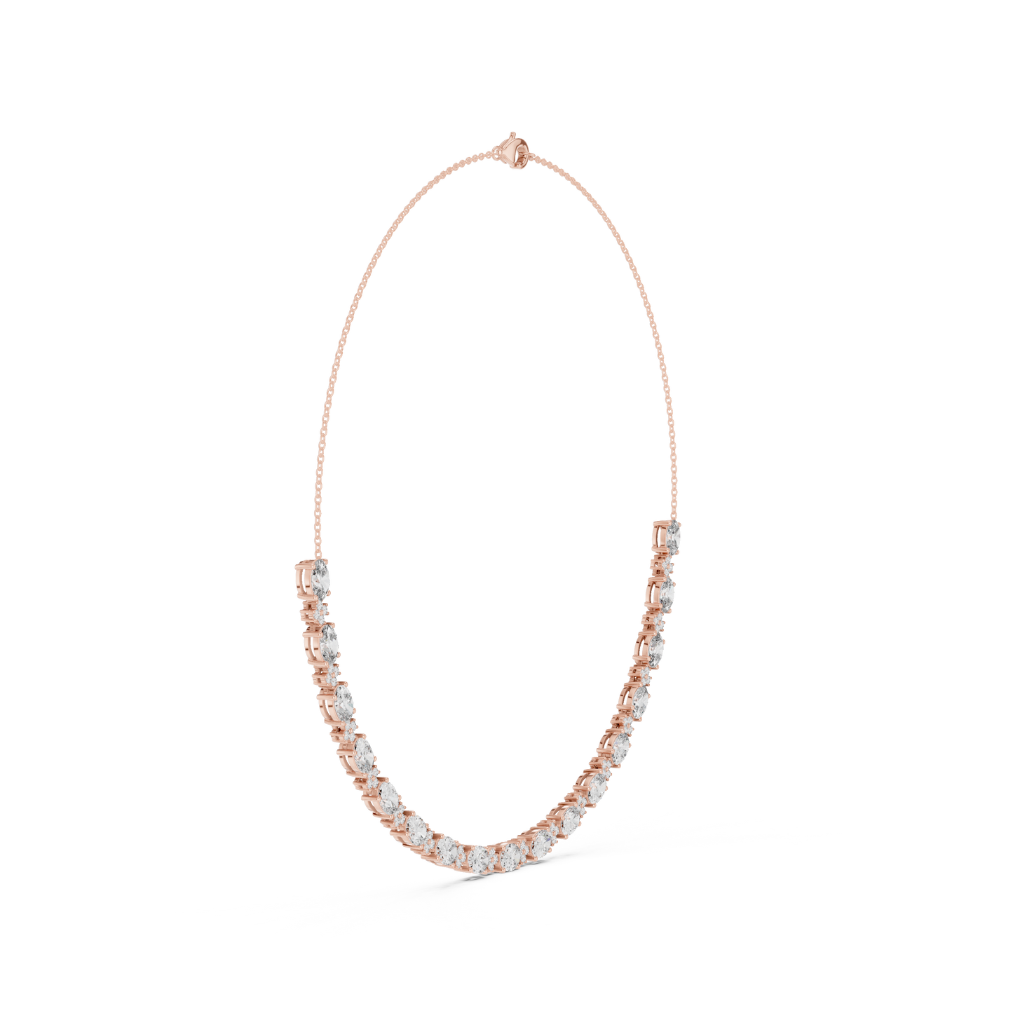 14K Rose Gold Marquise and Round Diamond Necklace