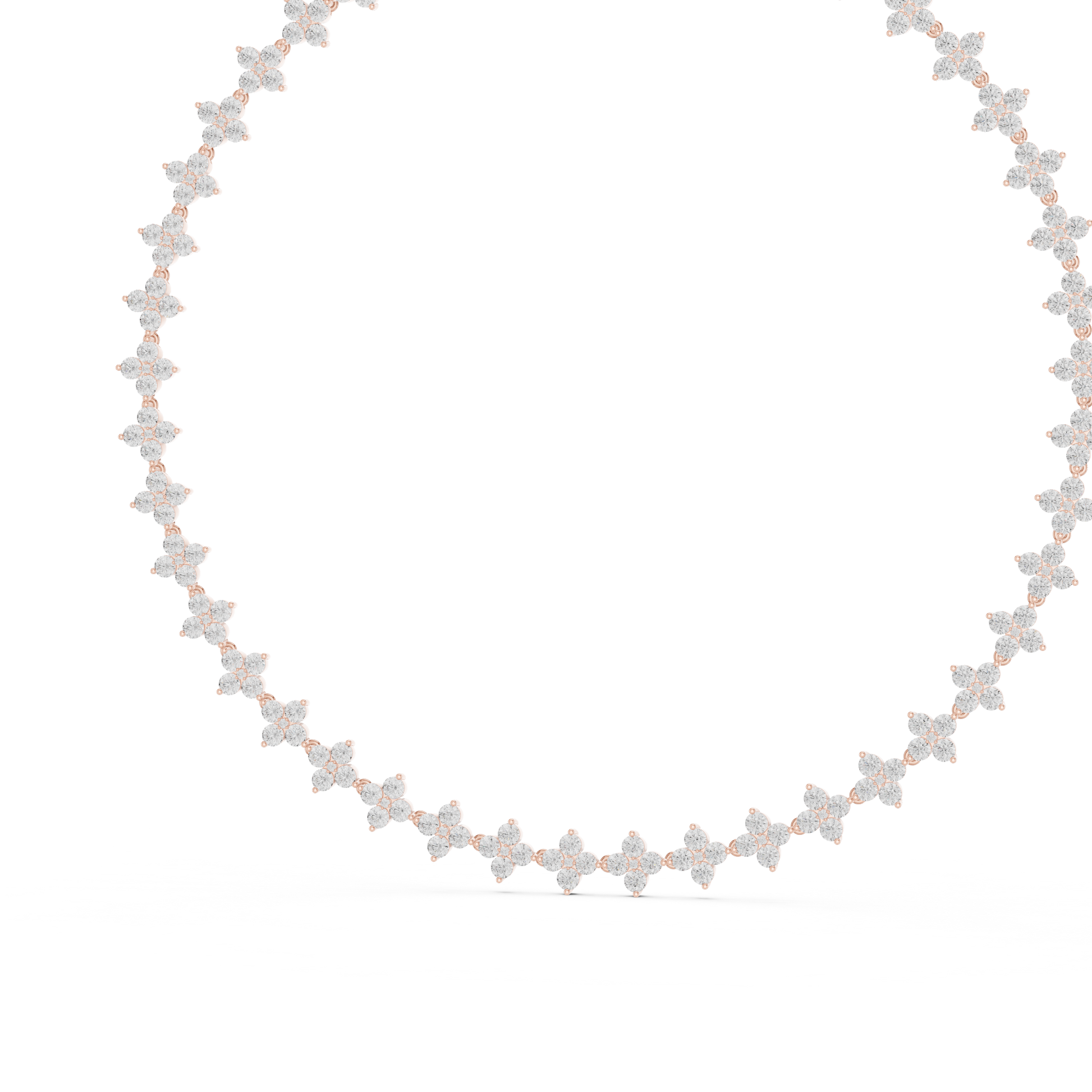 White gold diamond floral cluster necklace featuring flower-inspired round diamonds in an elegant luxury statement jewelry design.