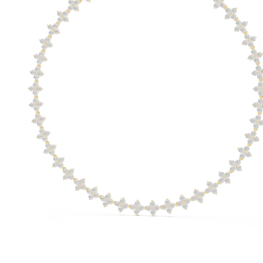 14K Gold diamond floral cluster necklace featuring flower-inspired round diamonds in an elegant luxury statement jewelry design.